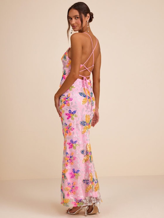 Lulus Dresses & Skirts - Lulus Zaylee Light Pink Sequin Lace-up Mermaid Maxi Dress - Size S